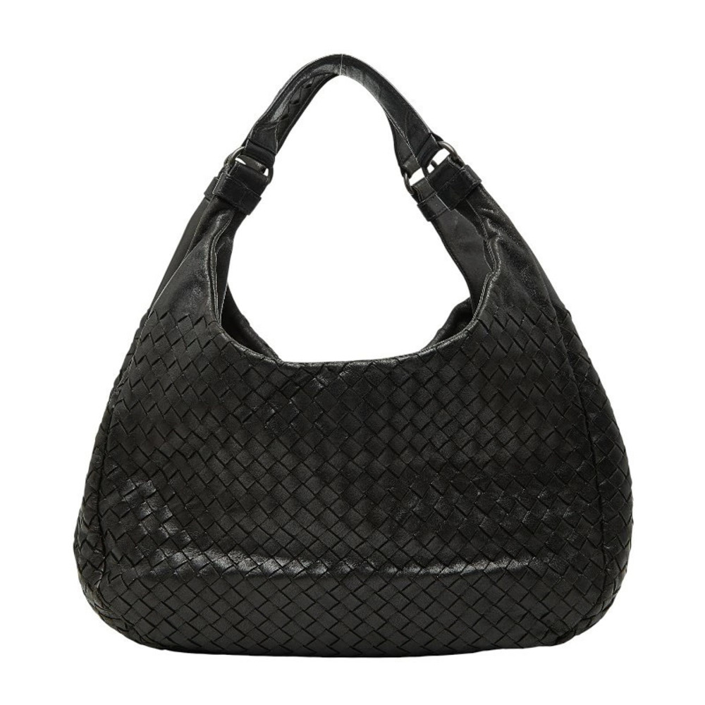 Bottega Veneta Intrecciato Campana Shoulder Bag Black Leather